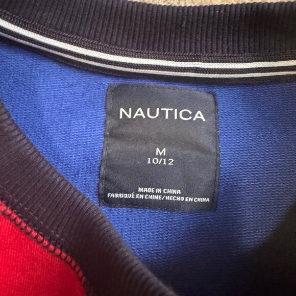 Nautica Color Block Long Sleeve Shirt Vintage 90s M (10/12) Kids Diagonal Stripe - Picture 2 of 4